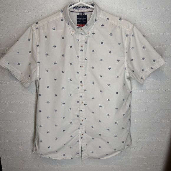 Denim & Flower by Ricky Sing Men Slim Fit Nautical Short Sleeve Button-Down Med - Picture 1 of 6